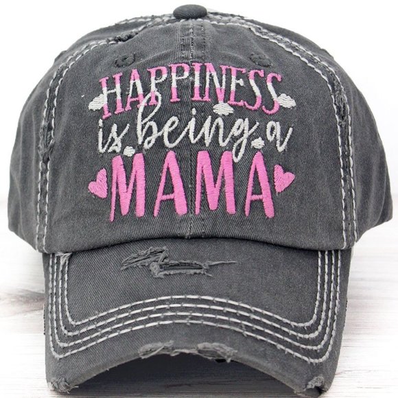 Accessories - NWT Distressed Grey Happiness Being Mama Cap